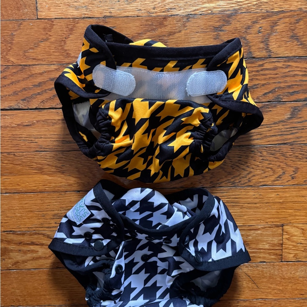 Chic Houndstooth Kids Diaper Covers - Yellow, Black, and White set of two